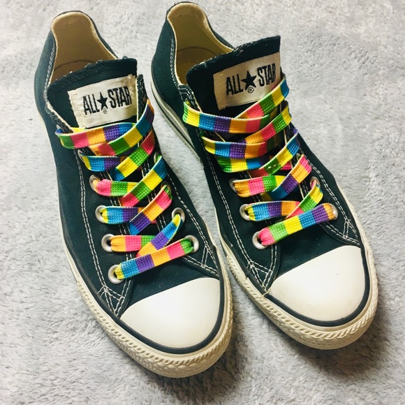 black and rainbow converse